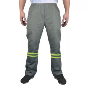 Calça Brim Pesado Cinza Uniforme Profissional com Faixa Refletiva
