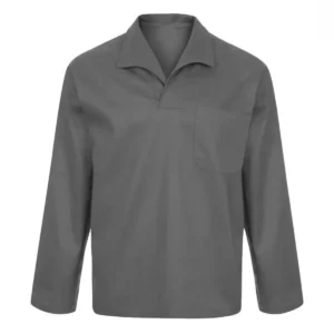 Camisa em Brim Cinza Gola Italiana Manga Longa - Uniforme Profissional